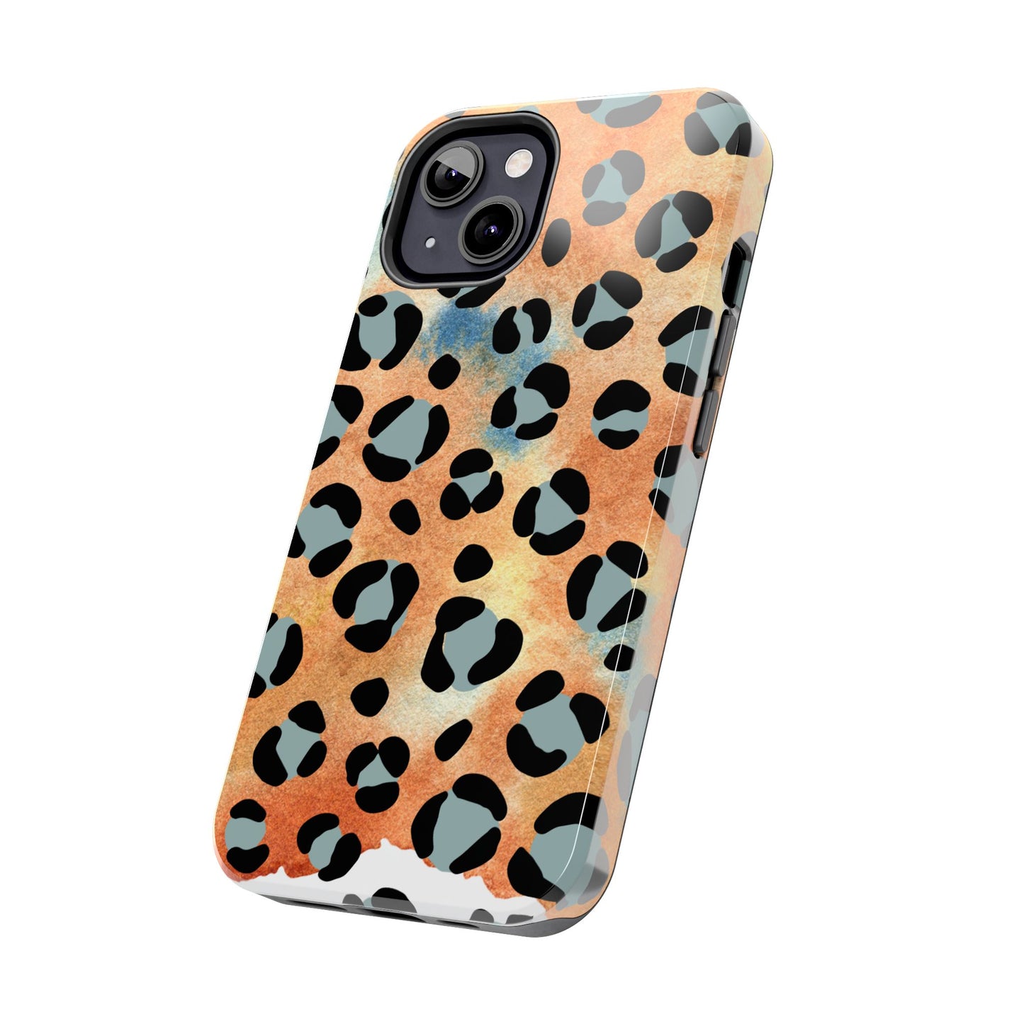 Sunset Watercolor Leopard Print Tough iPhone Case – Artistic Animal Pattern with Dual-Layer Protection