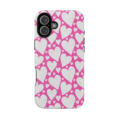 Pink and Silver Glitter Heart Pattern MagSafe Case