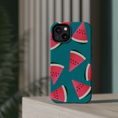 Watermelon Bliss MagSafe iPhone Case – Vibrant Summer Fruit Design on Teal Background