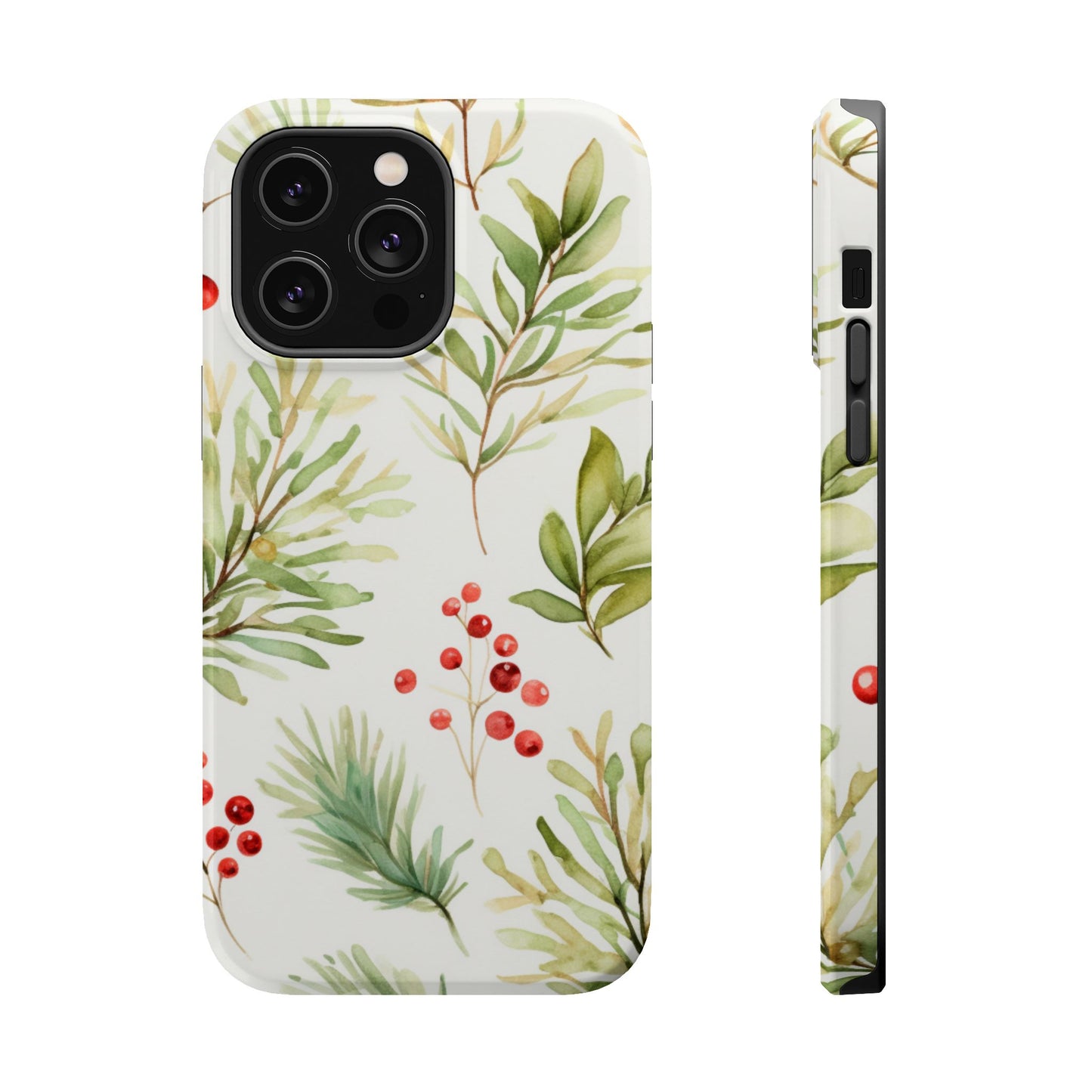 Winter Greenery & Berry Watercolor – MagSafe iPhone Series Case