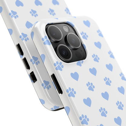 iPhone Case - Blue Paw Print & Heart Design