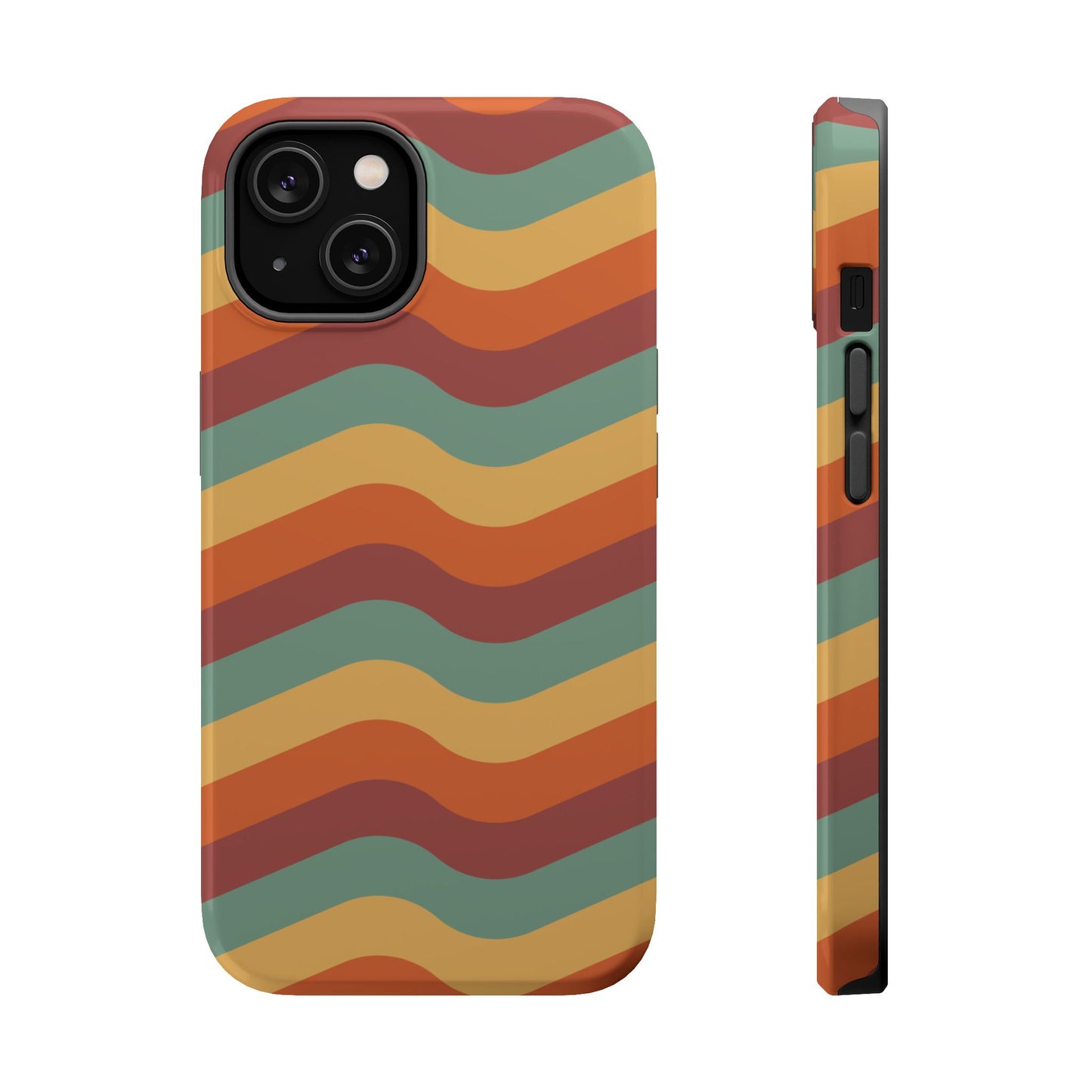 Retro Vibe Wavy Stripes MagSafe iPhone Case – 70s-Inspired in Teal, Orange, and Rust