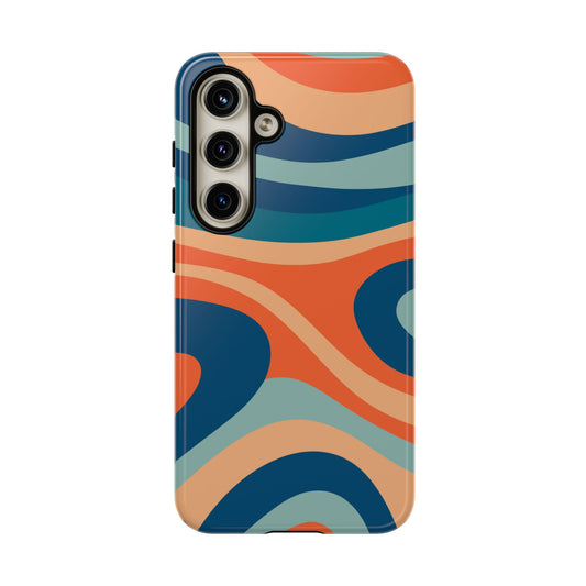 Retro Vibe Wavy Stripes Samsung Galaxy Case – 70s-Inspired in Teal, Orange, and Rust