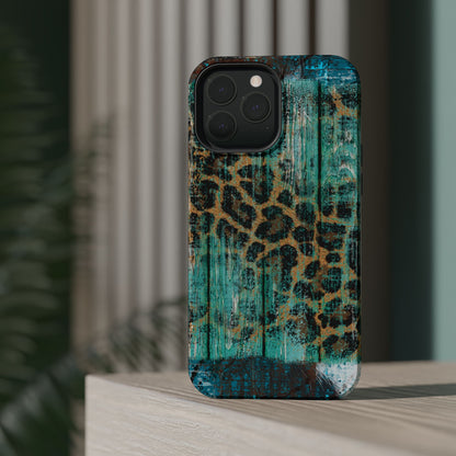 Turquoise Rustic Leopard Wood - MagSafe  iPhone Series Case