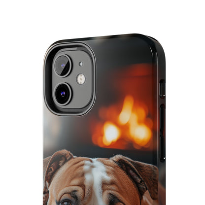 Cozy Bulldog iPhone Case – Fireside-Inspired Protective Cover Description: