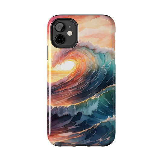 Ocean Sunrise Wave iPhone Case – Vibrant Watercolor Wave Design - BOGO Cases