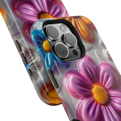 Glossy 3D Floral MagSafe iPhone Case – Colorful Flower Pattern, Durable Protection