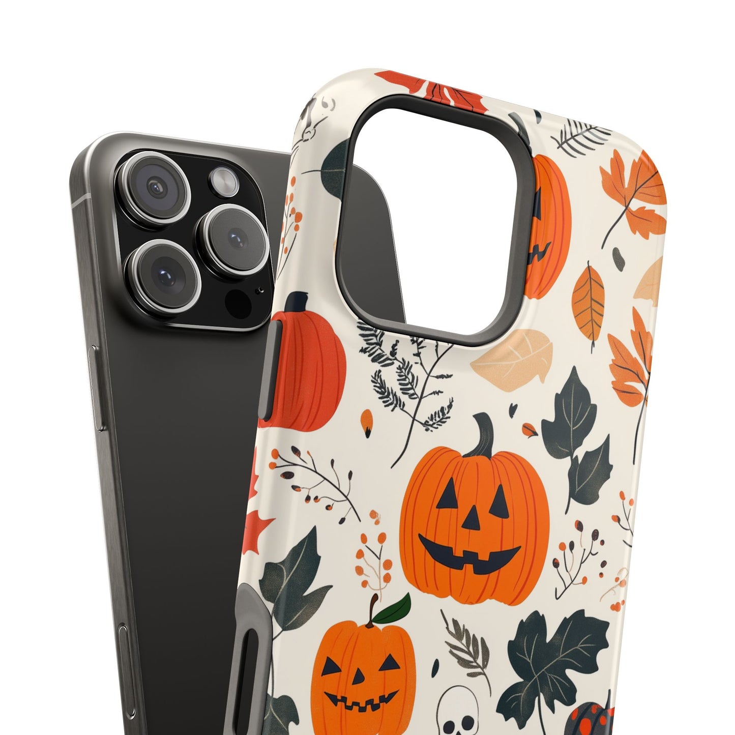 Spooky Pumpkin & Skeleton MagSafe iPhone Case – Halloween Jack-O'-Lantern Design