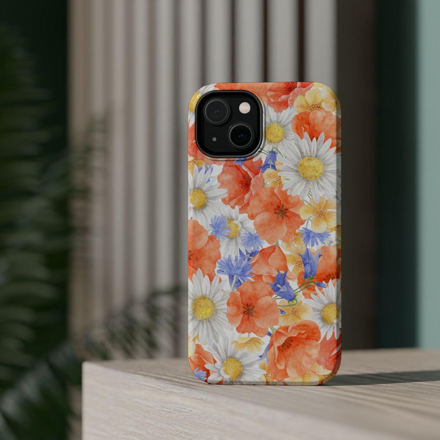 Watercolor Wildflower Pattern MagSafe iPhone Case – Durable Matte Finish with Daisy, Poppy & Cornflower Design