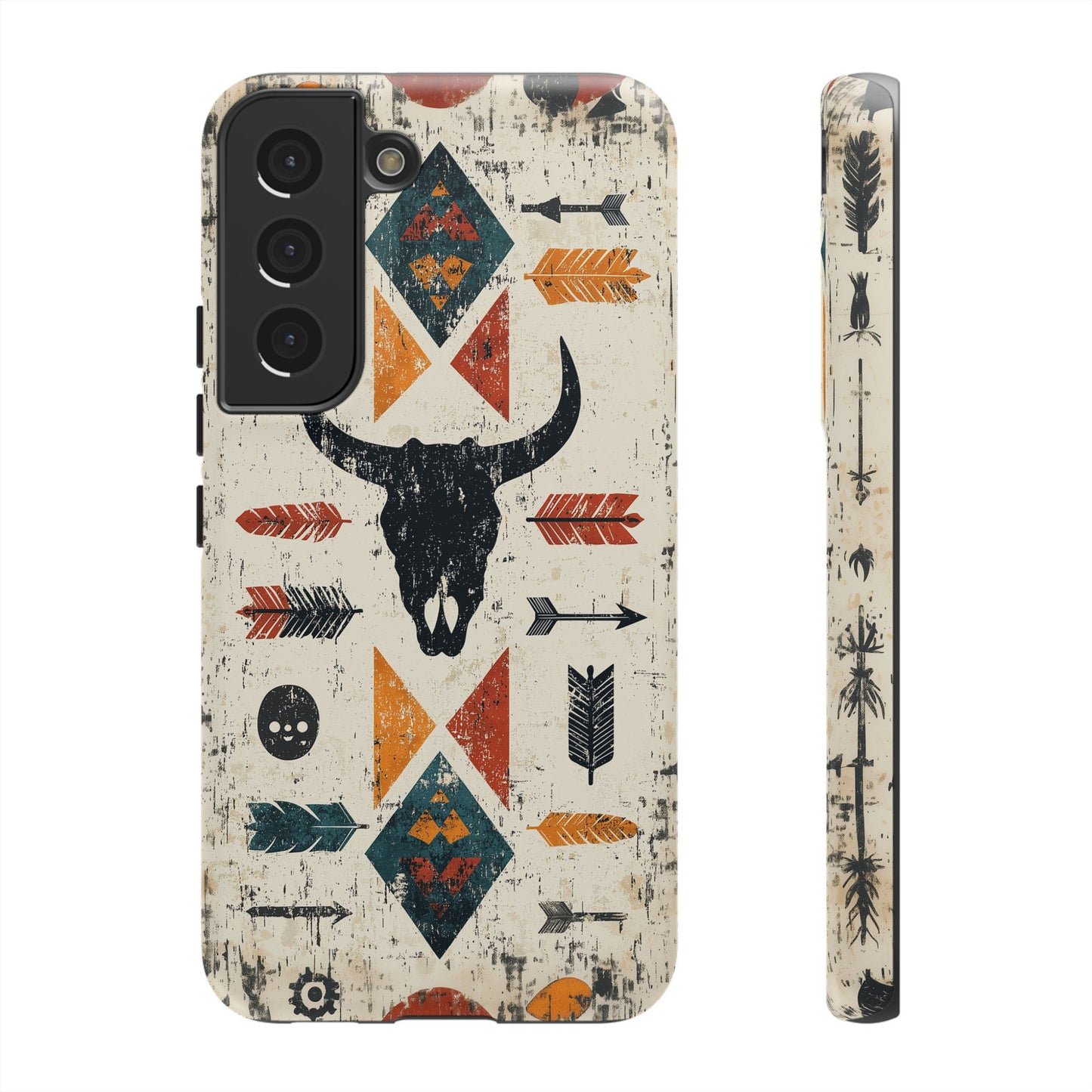 Tribal Bull Skull & Arrows Tough Samsung Galaxy Case – Rustic Western Design, Dual-Layer Protection