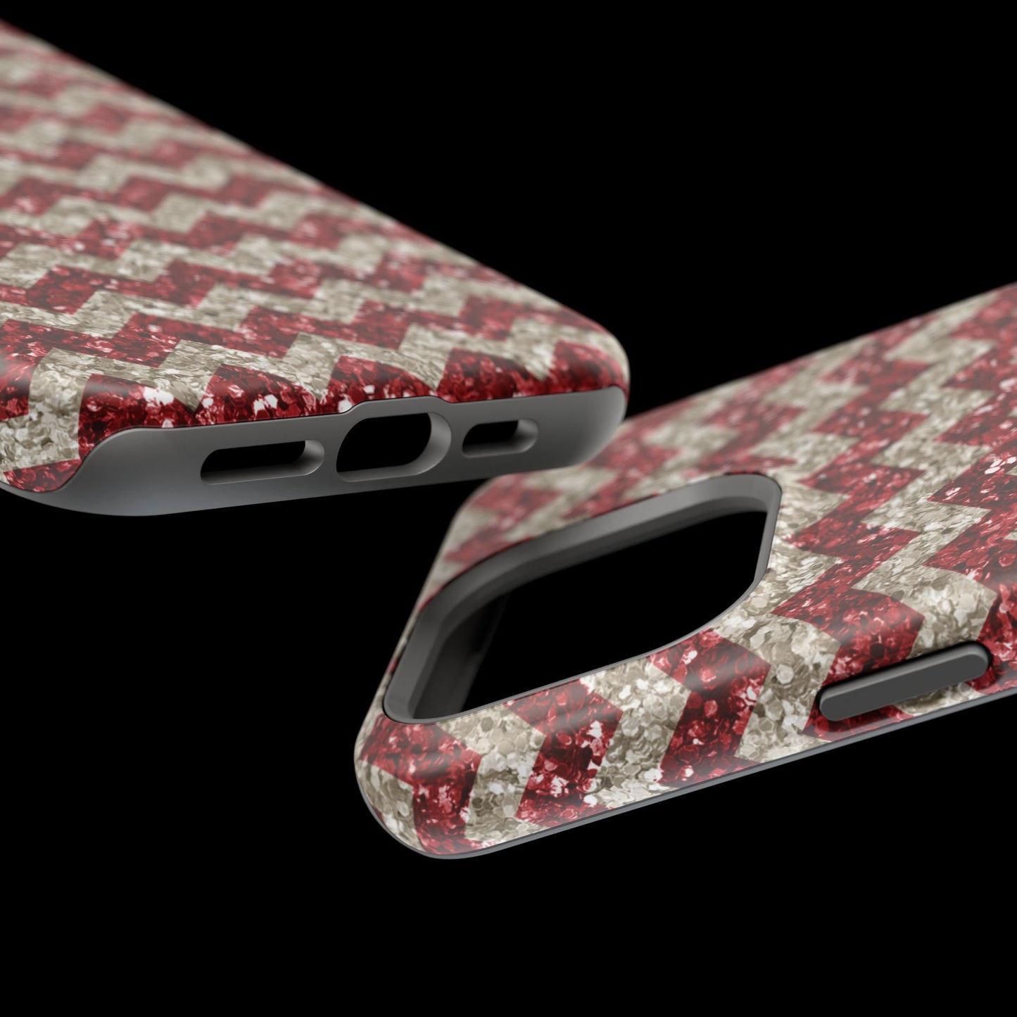 Sparkling Red & White Chevron – Glitter Illusion MagSafe iPhone Case