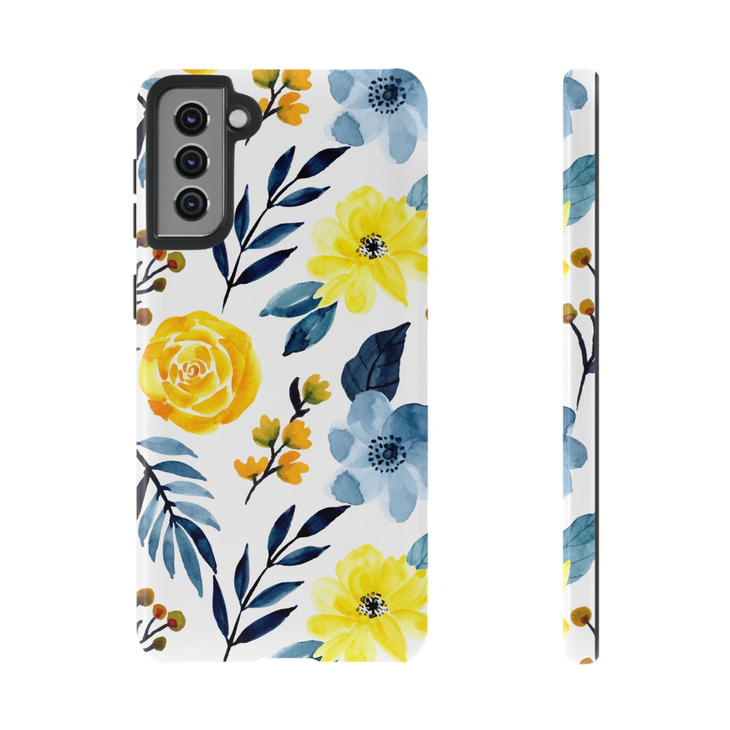 Golden Yellow & Sky Blue Floral – Watercolor Botanical Samsung Galaxy Case