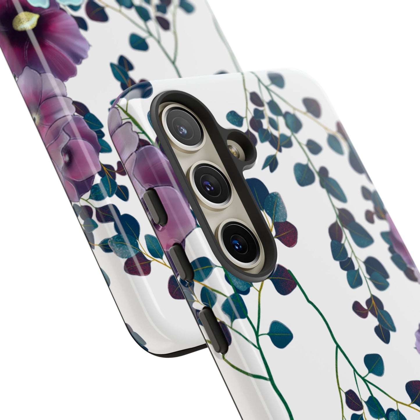 Moody Purple & Teal Floral Samsung Galaxy Series Case – Elegant Botanical Design