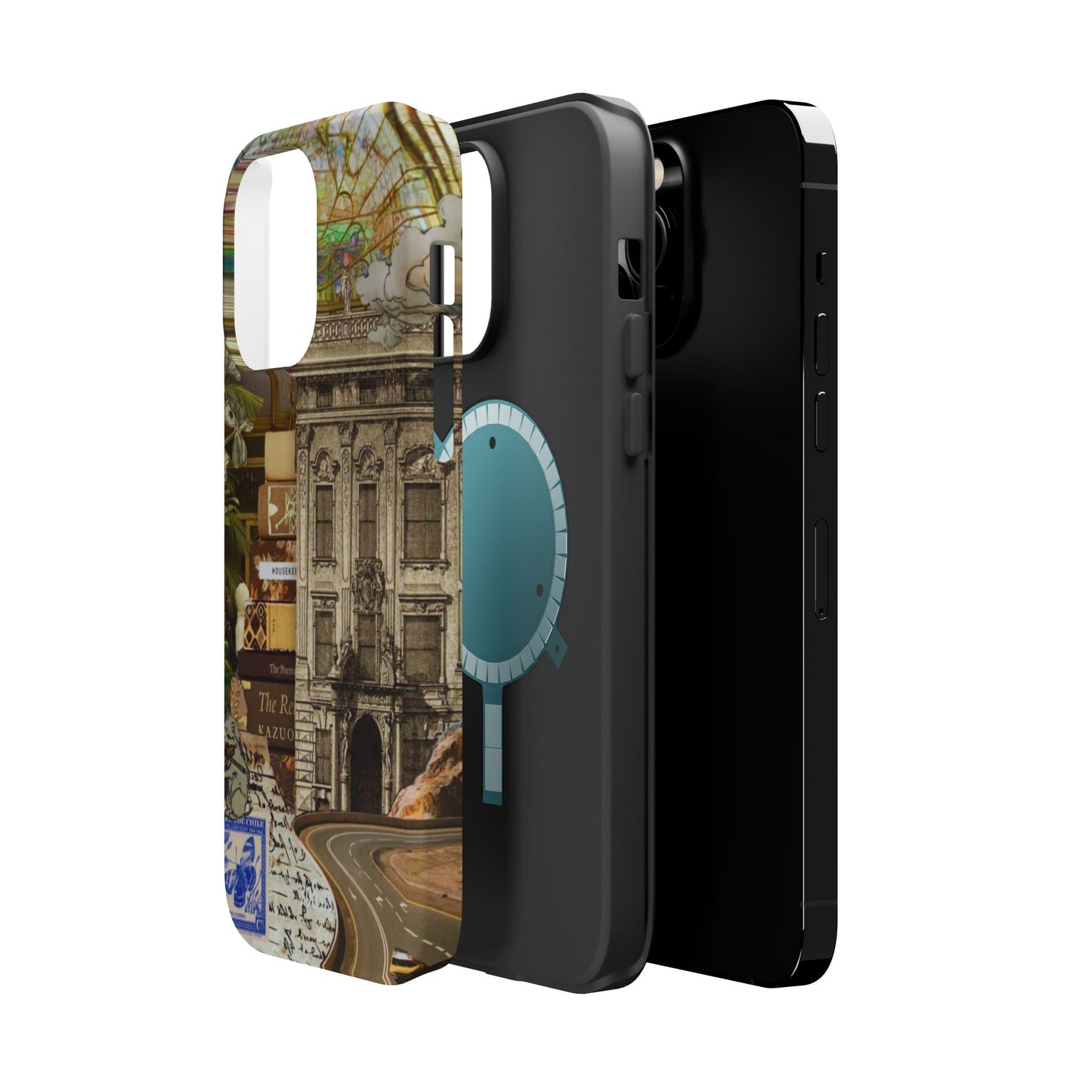 Whimsical Road Trip Collage MagSafe iPhone Case – Dual-Layer Protection with Vintage Art and Adventure Design