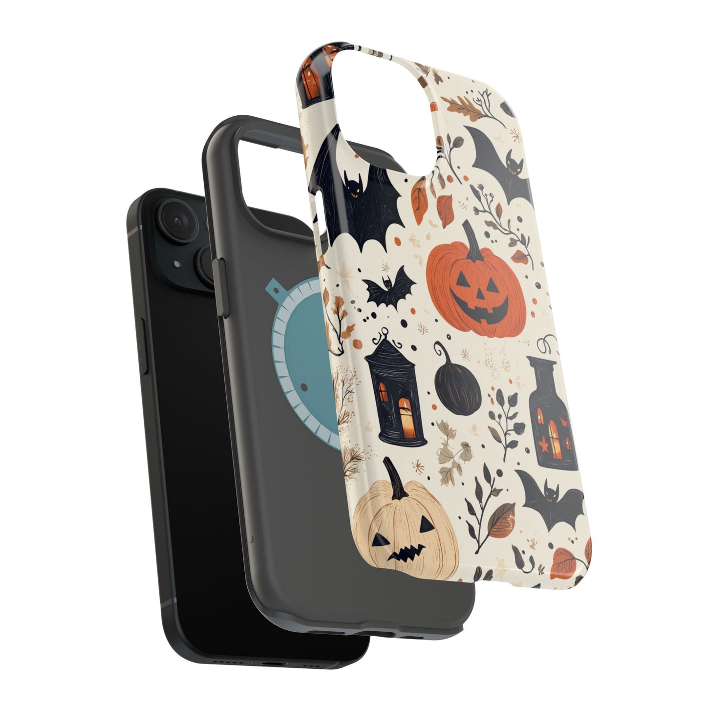 Charming Halloween MagSafe iPhone Case – Pumpkin, Bats, and Spooky Lantern Design