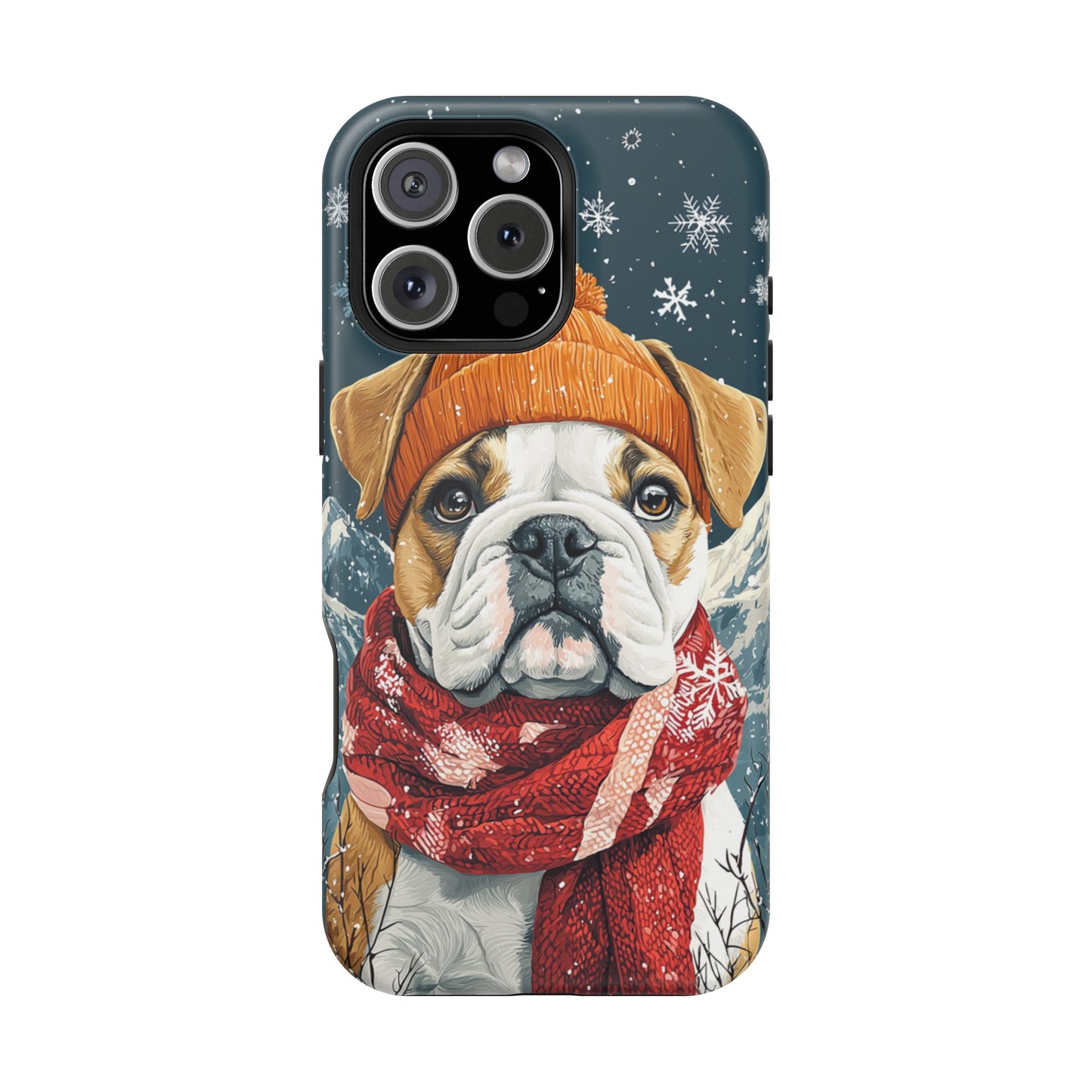 Cozy French Bulldog MagSafe iPhone Case – Rustic Fireplace Protective Cover