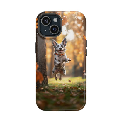 Energetic Blue Heeler Forest Pup MagSafe iPhone Case – Durable Outdoor-Inspired Design