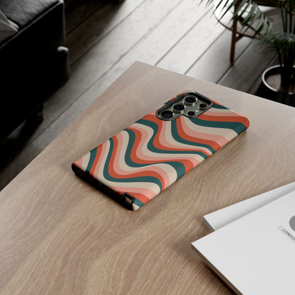 Groovy Waves Samsung Galaxy Case – Retro 70s-Inspired Stripes in Coral, Cream, and Teal