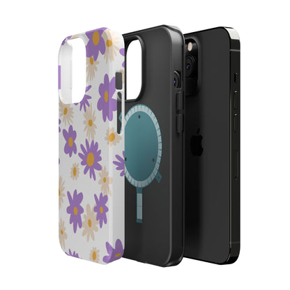 Retro Daisy Flower MagSafe iPhone Case – Pastel Purple & Cream Floral Design with Matte Finish