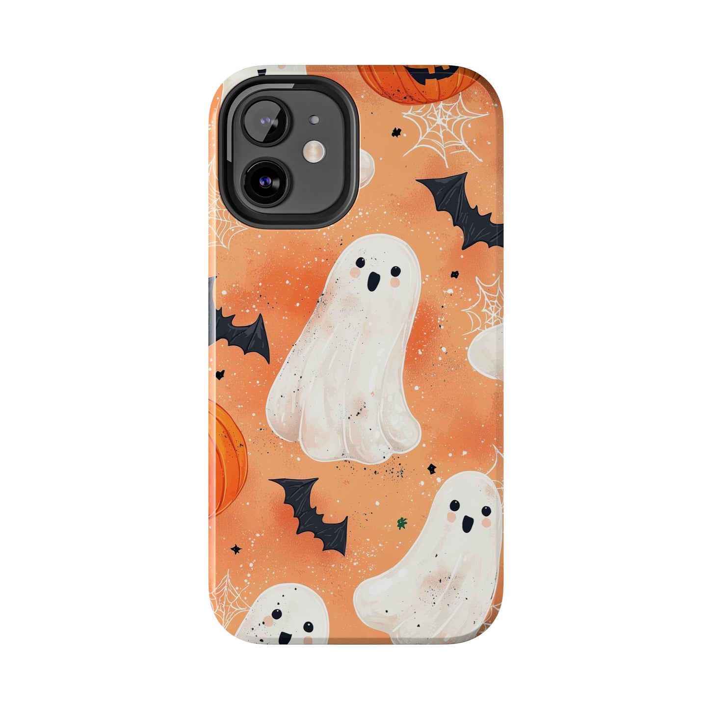 Spooky Cute Ghost iPhone Case – Halloween Ghosts, Pumpkins, Bats & Cobwebs Design