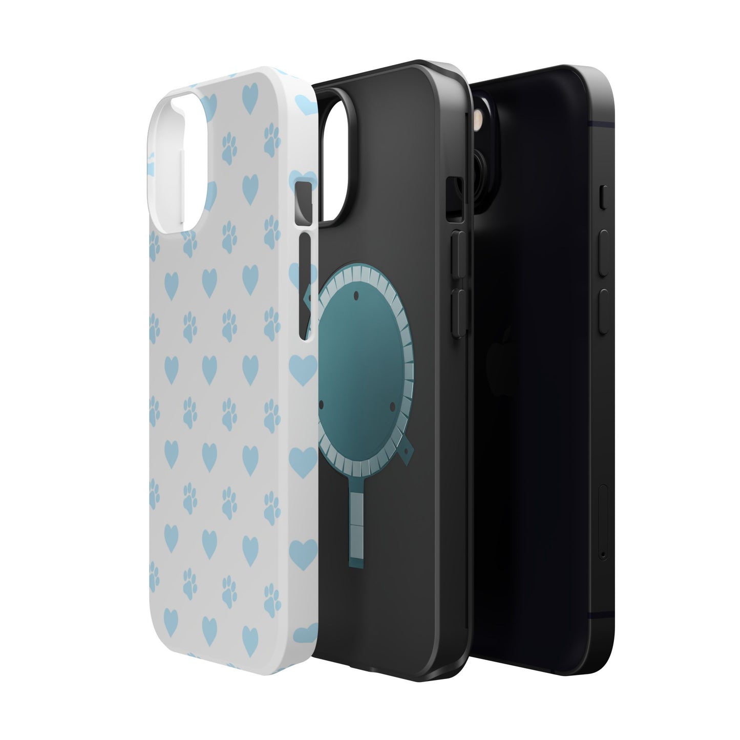 Light Blue Paw Prints & Hearts – MagSafe iPhone Case for Pet Lovers