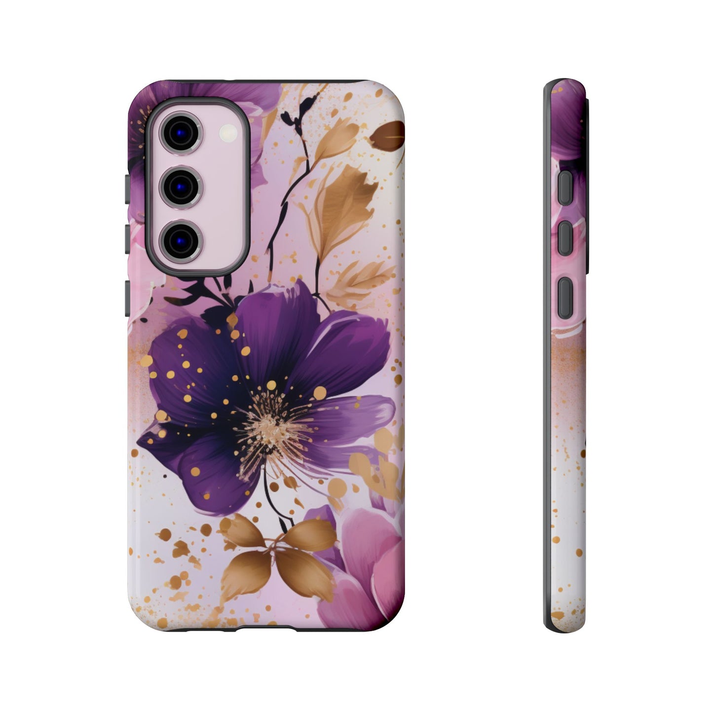 Elegant Purple & Gold Floral Samsung Galaxy Case - Luxe Flower Design