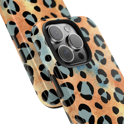 Sunset Watercolor Leopard Print Tough iPhone Case – Artistic Animal Pattern with Dual-Layer Protection