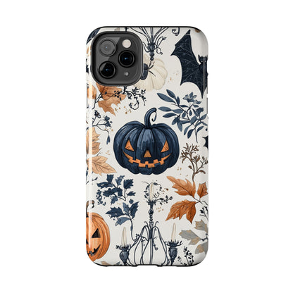 Vintage Halloween iPhone Case – Dark Jack-o'-Lanterns, Bats, and Autumn Leaves Design