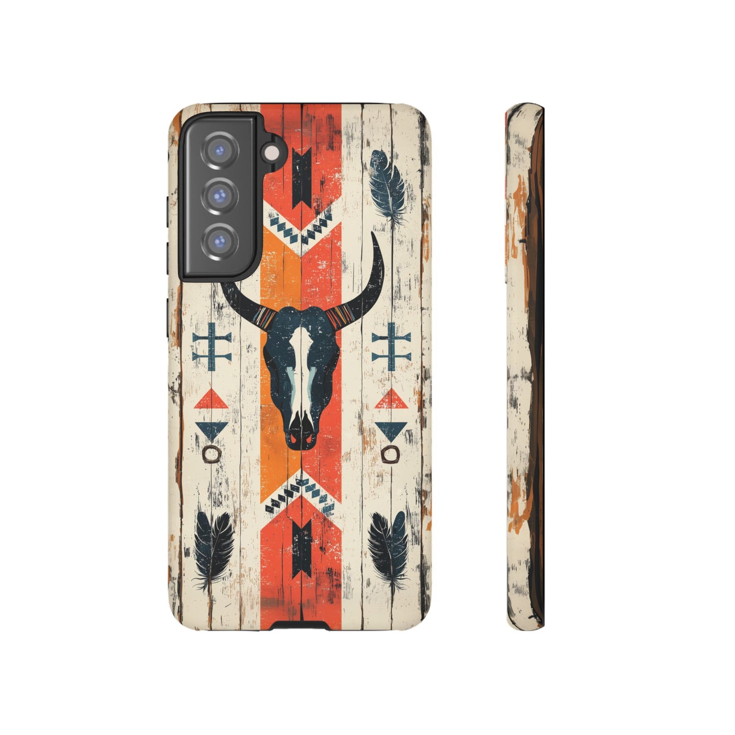 Rustic Western Bull Skull Tough Samsung Galaxy Case – Distressed Wood Design, Dual-Layer Protection