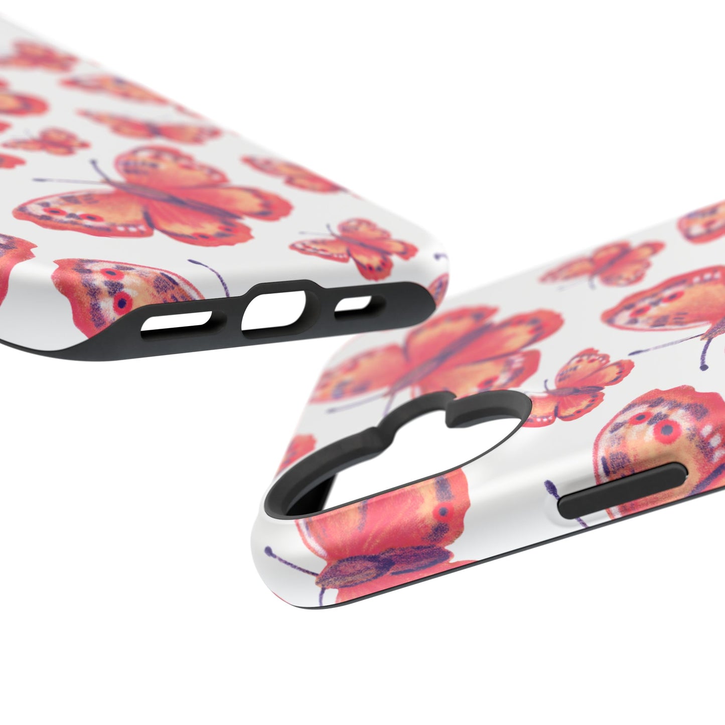 Coral Butterfly MagSafe iPhone Case – Slim, Protective Design with Bold Watercolor Print