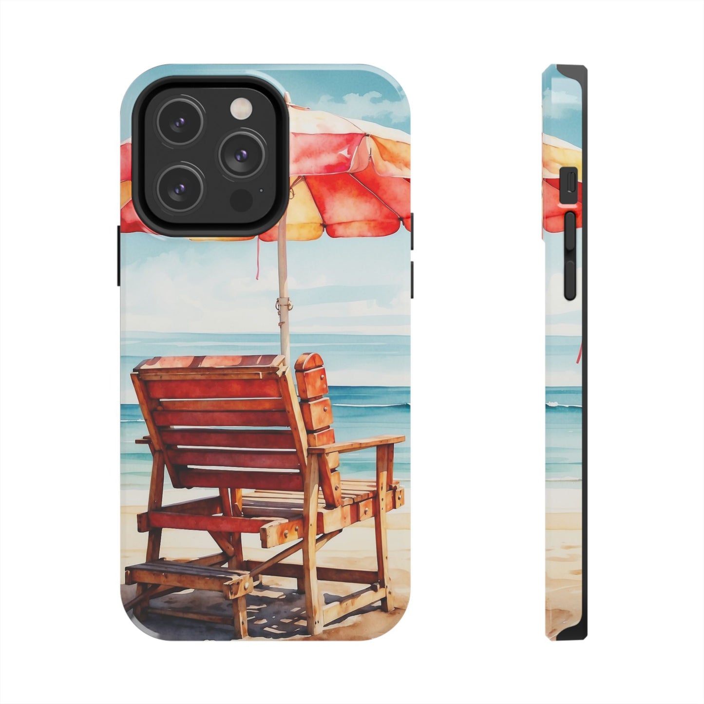 Beachfront Sunset Lounge iPhone Case – Vibrant Watercolor Design