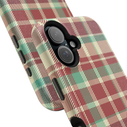 Retro Red & Cream Plaid – MagSafe iPhone Case with Classic Elegance