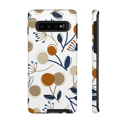 Modern Botanical Berries Tough Samsung Galaxy  Case – Earthy Tones & Navy Accents, Shock-Resistant