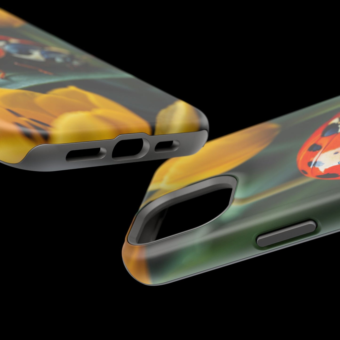 MagSafe iPhone Case: Vibrant Ladybug Amidst a Lush Yellow Flower Garden