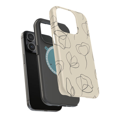 Minimalist Line Art Floral Tough MagSafe iPhone Case – Elegant Abstract Design with Dual-Layer Protection