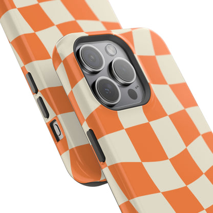 Wavy Retro Checkerboard MagSafe iPhone Case – Shockproof, Matte Finish, Dual-Layer Protection