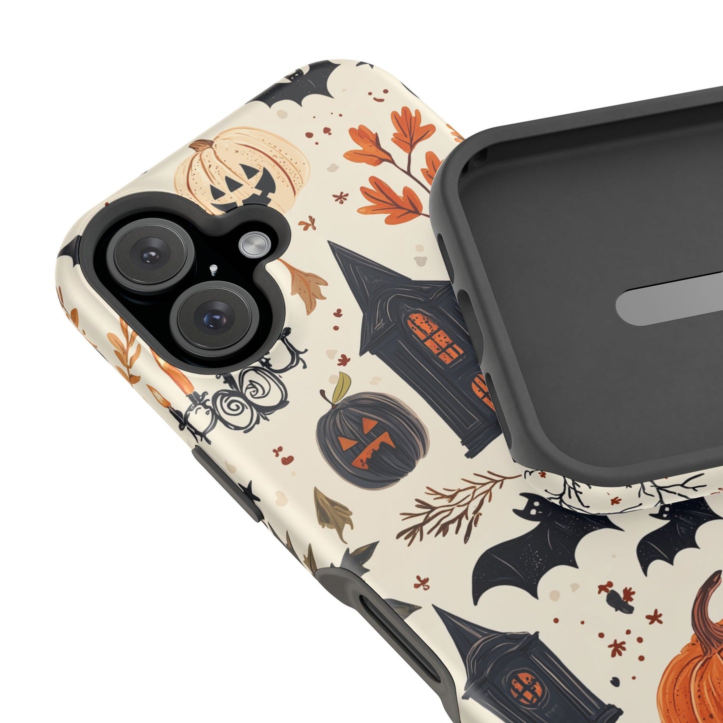 Haunted Halloween MagSafe iPhone Case – Haunted House, Bats, and Pumpkins Design