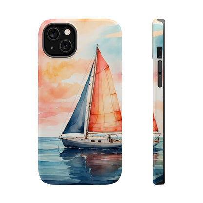 Sunset Sail MagSafe iPhone Case – Watercolor Sailboat and Sky Design