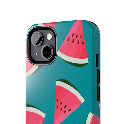 Watermelon Bliss iPhone Case – Vibrant Summer Fruit Design on Teal Background