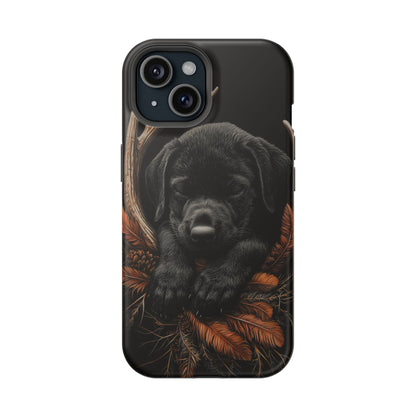 Charming Black Labrador Puppy on Feathers MagSafe iPhone Case