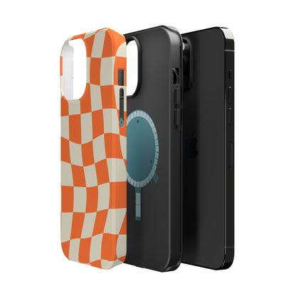 Wavy Retro Checkerboard MagSafe iPhone Case – Shockproof, Matte Finish, Dual-Layer Protection