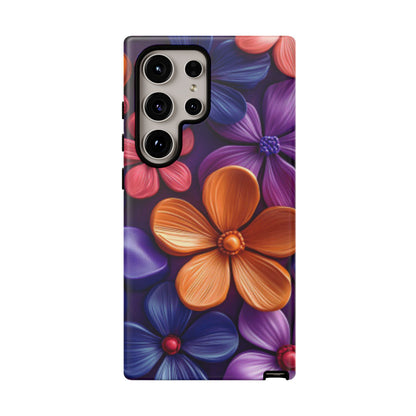 Bold Floral 3D Samsung Galaxy Case – Vivid Purple and Orange Flower Design, Shock - Resistant - BOGO Cases