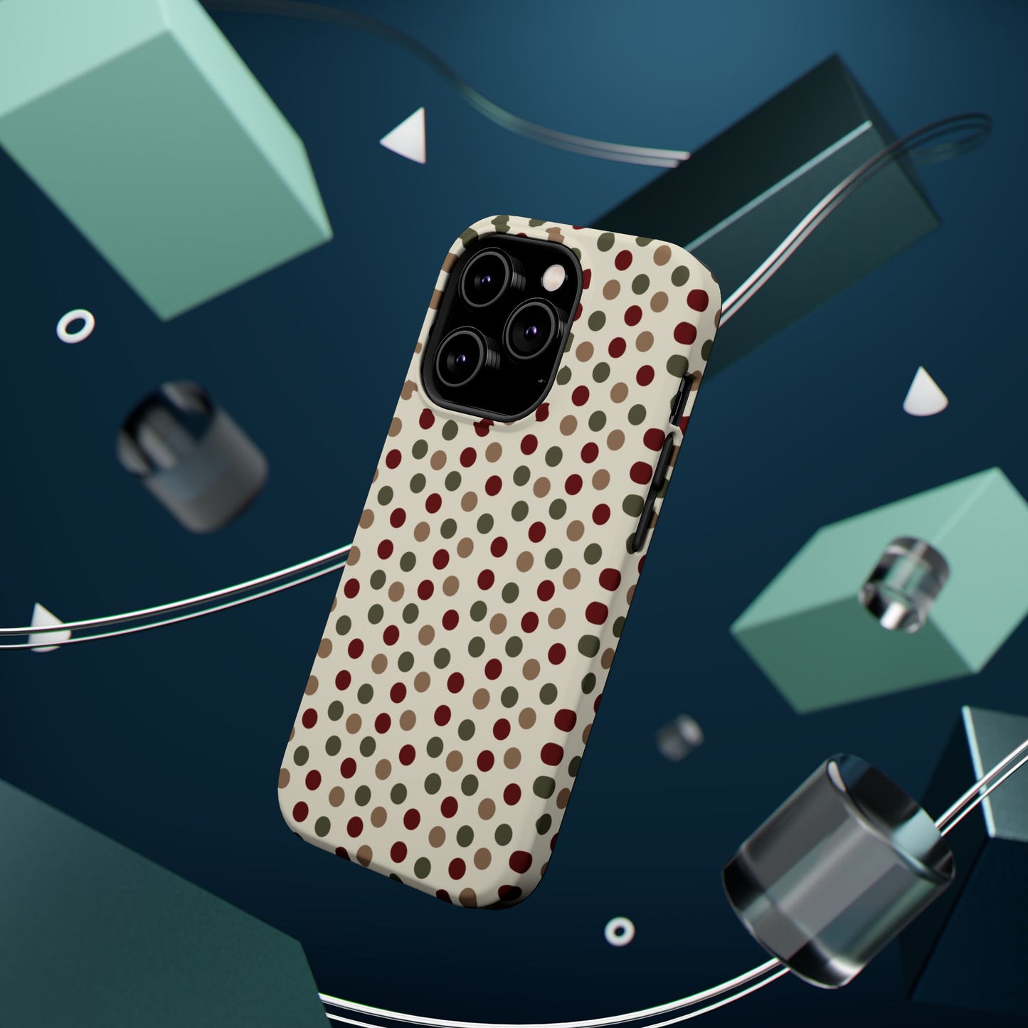 Festive Red & Green Polka Dots on Cream – MagSafe iPhone Case