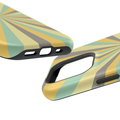 Vintage Sunburst Rays MagSafe iPhone Case – Bold 70s-Inspired Burst in Yellow, Mint, and Gray