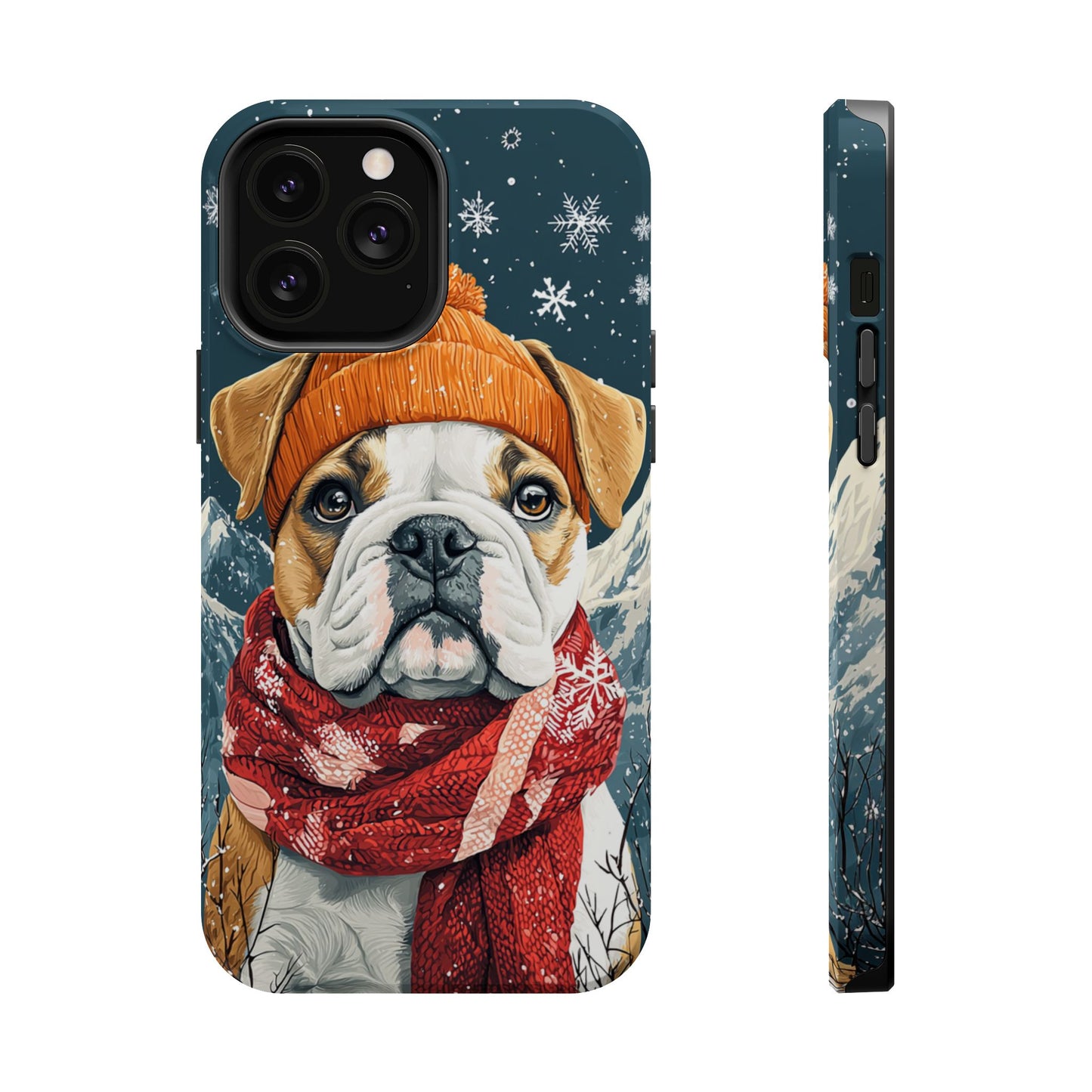 Cozy French Bulldog MagSafe iPhone Case – Rustic Fireplace Protective Cover