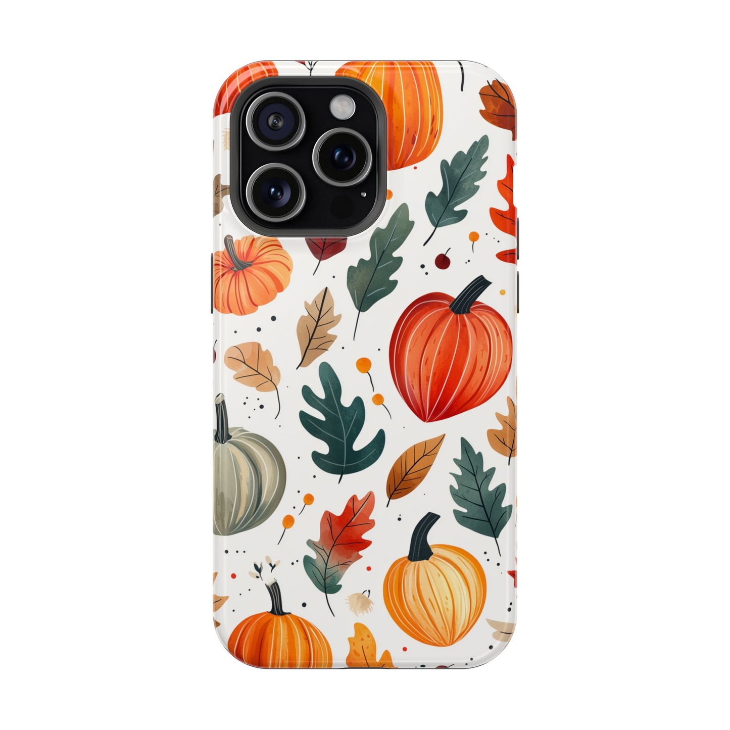 Autumn Harvest MagSafe iPhone Case - Pumpkin and Fall Leaf Design