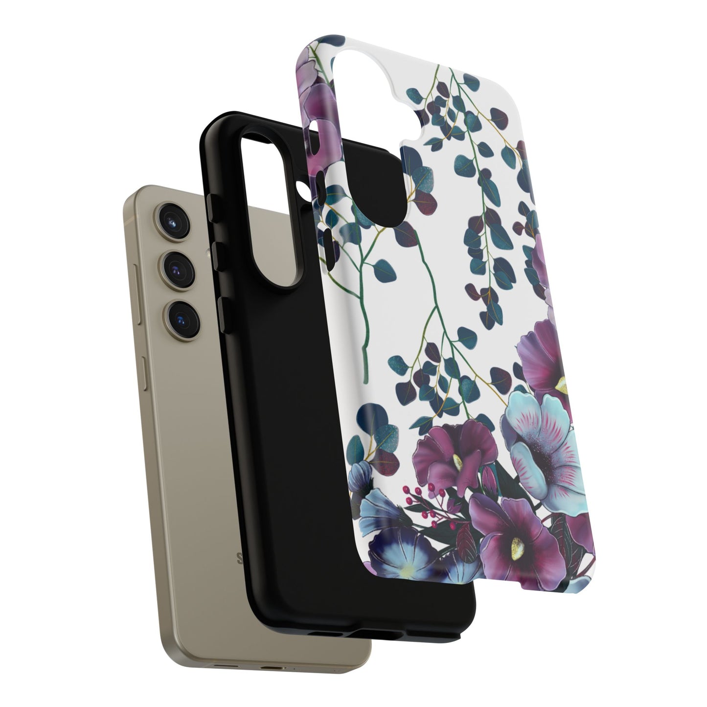 Moody Purple & Teal Floral Samsung Galaxy Series Case – Elegant Botanical Design