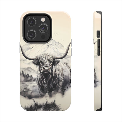 Highland Cow with Majestic Mountain Valley Backdrop | Western Cowgirl Phone Cases