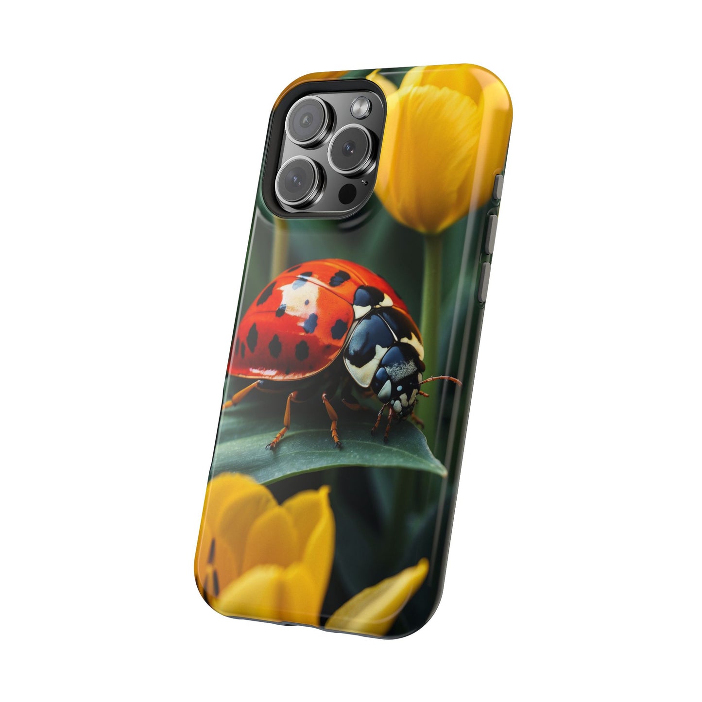 MagSafe iPhone Case: Vibrant Ladybug Amidst a Lush Yellow Flower Garden