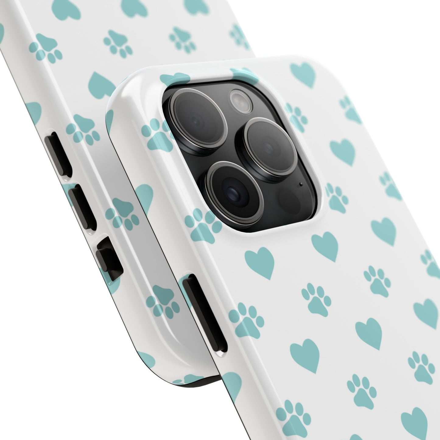 Mint Green Paw Print & Heart iPhone Case – Stylish Pet Lover’s Essential